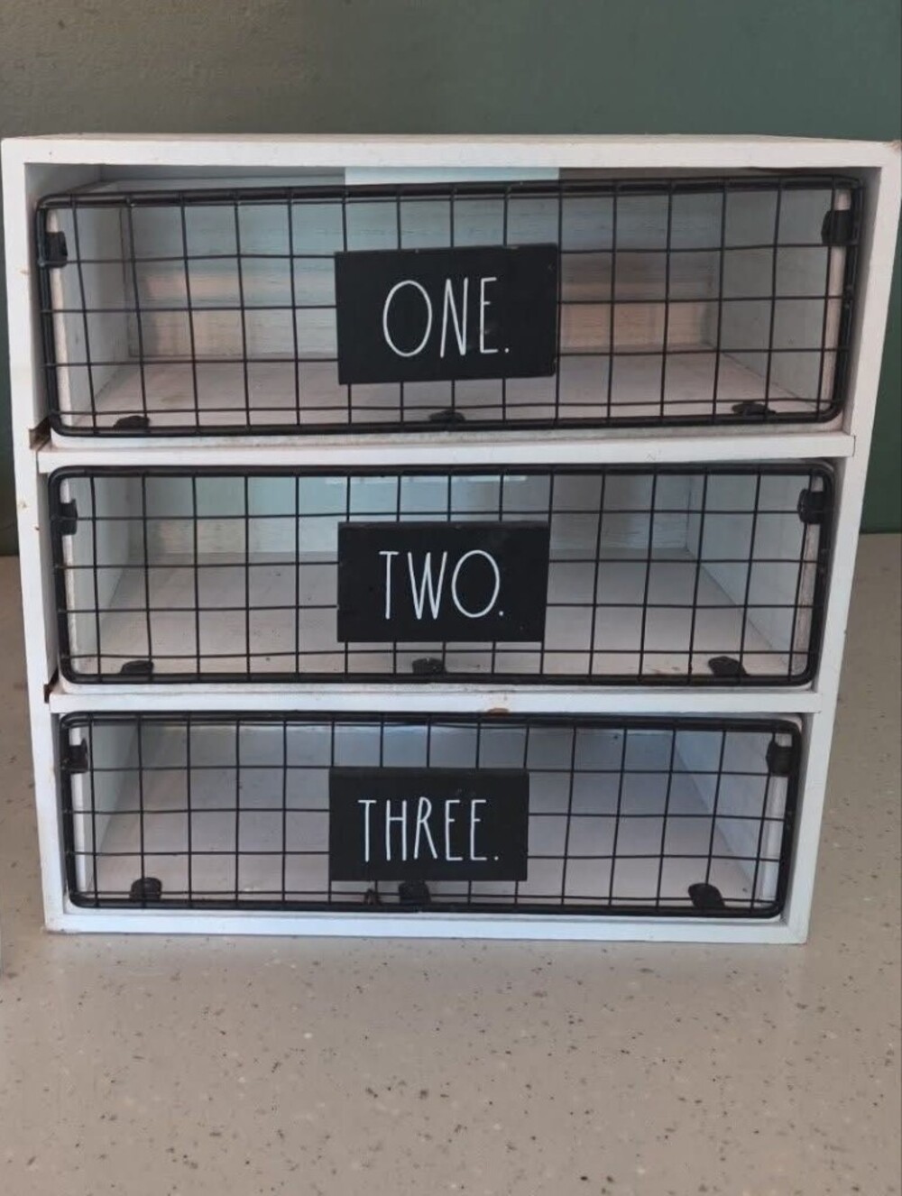 Rustic Three-Bin Counter Organizer in White and Black
